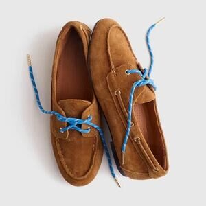 Madewell Suede Moccasin Loafers in Brown with Blue Laces